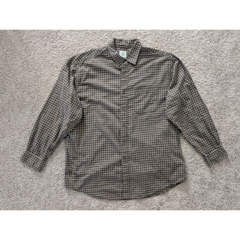Vintage Brooks Brothers Sport Shirt Mens Large Brown Button Up Windowpane Check